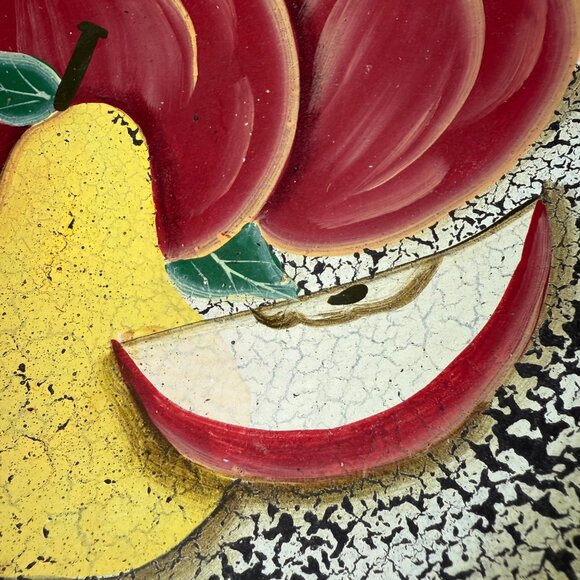 Decorative Wooden Bowl Painted Fruit Apple Pear Design Farmhouse Rustic Decor - Picture 6 of 16